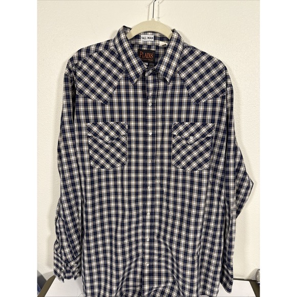 Pearl Other - Plains Western Wear Pearl Snap Shirt L/S XLT Tall Mens Blue Plaid G1